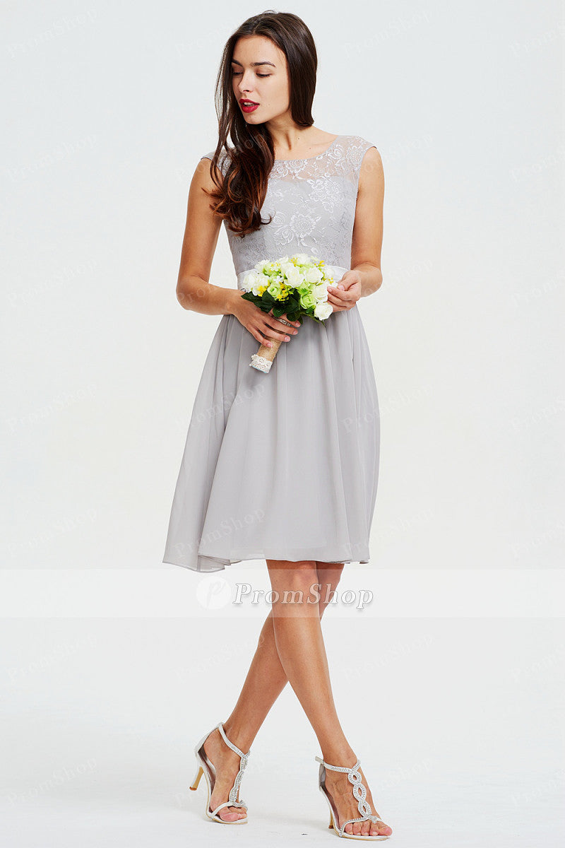 Bow-Back Short Lace and Chiffon A-Line Bridesmaid Dress