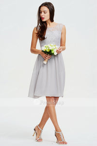 Short A-Line Sleeveless Silver Lace Chiffon Bridesmaid Dress