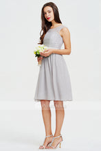 Short A-Line Sleeveless Silver Lace Chiffon Bridesmaid Dress