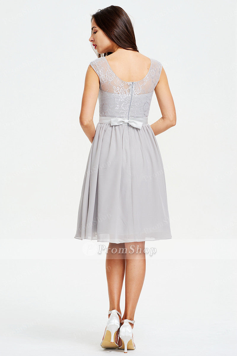 Bow-Back Short Lace and Chiffon A-Line Bridesmaid Dress
