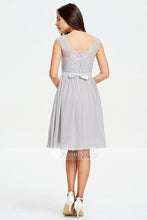 Short A-Line Sleeveless Silver Lace Chiffon Bridesmaid Dress