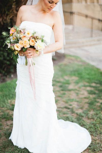 Sheath/Column Strapless Sleeveless Sweep Train Wedding Dresses