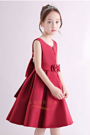 Simple Knee-length Satin Flower Girl Dresses with Bow
