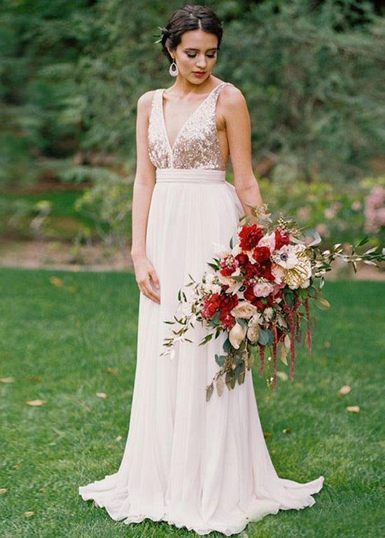 Open-Back Sequin and Chiffon A-Line Bridesmaid Dress with Bow