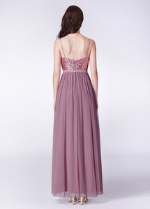 Tulle Spaghetti Straps  Floor-length A-line Bridesmaid Dresses with Sequined