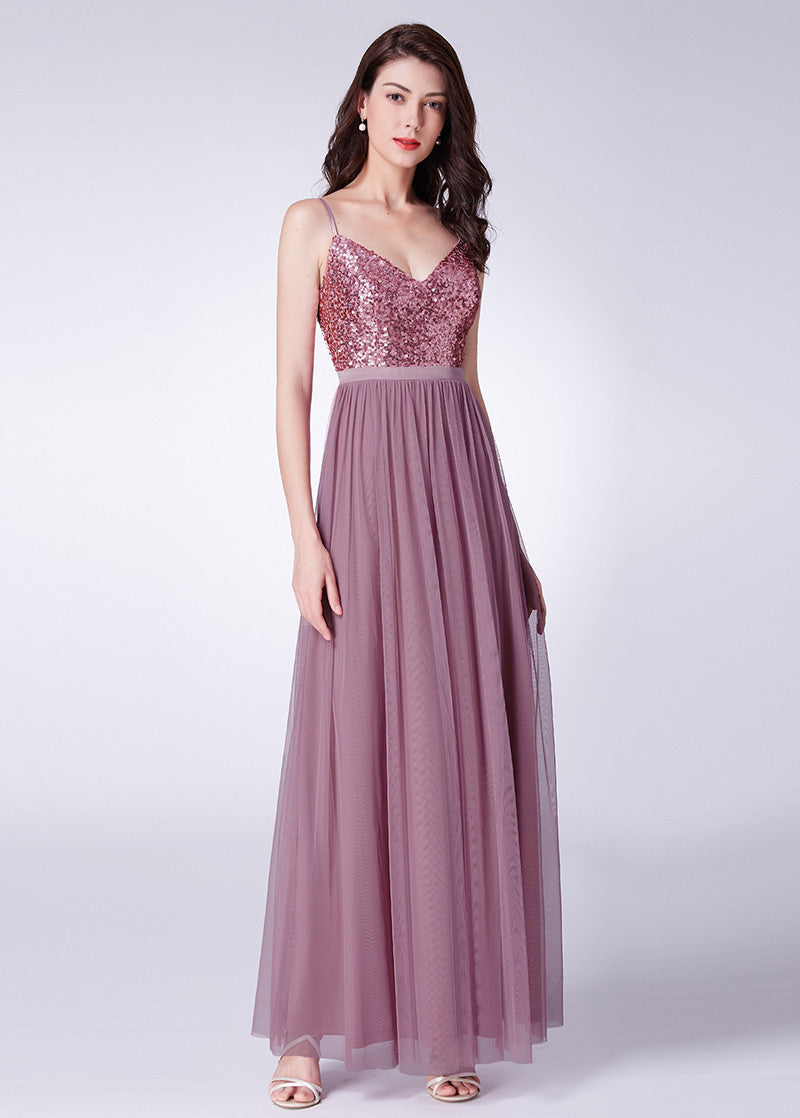Strappy Sequin and Tulle A-Line Bridesmaid Dress