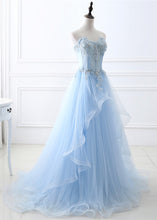 Strapless Tulle Sweetheart A-line Prom Dresses With Lace Appliques & Beadings