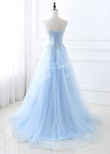 Strapless Tulle Sweetheart A-line Prom Dresses With Lace Appliques & Beadings