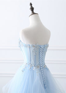 Strapless Tulle Sweetheart A-line Prom Dresses With Lace Appliques & Beadings