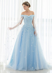Trumpet/Mermaid Tulle Off-the-shoulder Prom Dress With Beadings & Appliques Lace