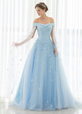 Trumpet/Mermaid Tulle Off-the-shoulder Prom Dress With Beadings & Appliques Lace