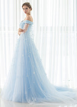 Trumpet/Mermaid Tulle Off-the-shoulder Prom Dress With Beadings & Appliques Lace