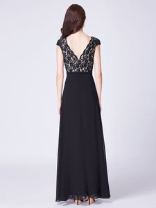 Black Sleeveless V-neck Lace Floor Length Dresses
