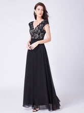Black Sleeveless V-neck Lace Floor Length Dresses