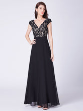 Black Sleeveless V-neck Lace Floor Length Dresses