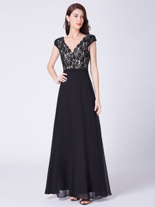 Black Sleeveless V-neck Lace Floor Length Dresses