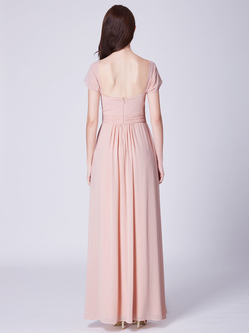 Ruched Lace-Trimmed Chiffon A-Line Bridesmaid Dress