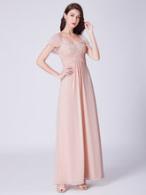 Chiffon Floor-Length Sleeveless Long Bridesmaid Dresses with Appliques Lace