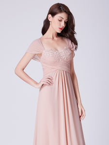 Chiffon Floor-Length Sleeveless Long Bridesmaid Dresses with Appliques Lace
