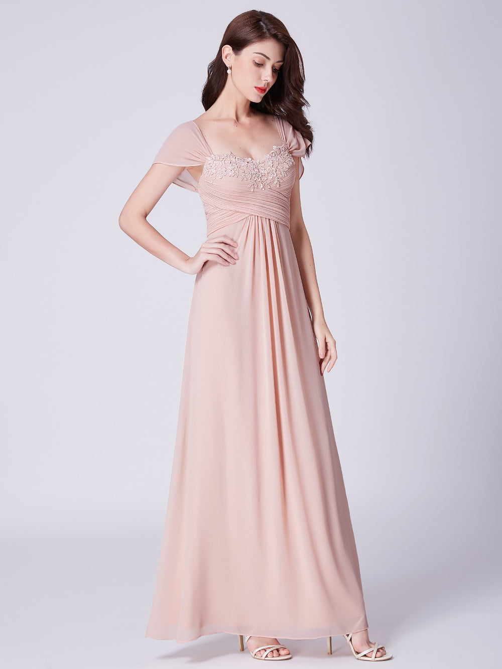 Ruched Lace-Trimmed Chiffon A-Line Bridesmaid Dress