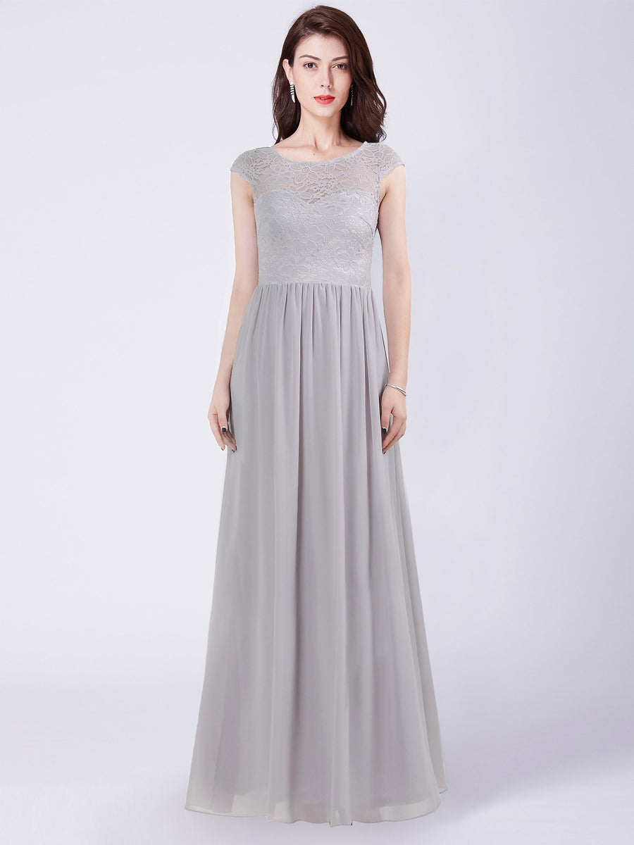 A-Line/Princess Scoop Neck Floor-Length Chiffon Lace Bridesmaid Dress ...