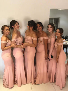 Lace Off-the-Shoulder Floor-Length Long Bridesmaid Dress