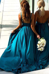 A-line/Princess V-Neck Sleeveless Floor-Length Bridesmaid Dress
