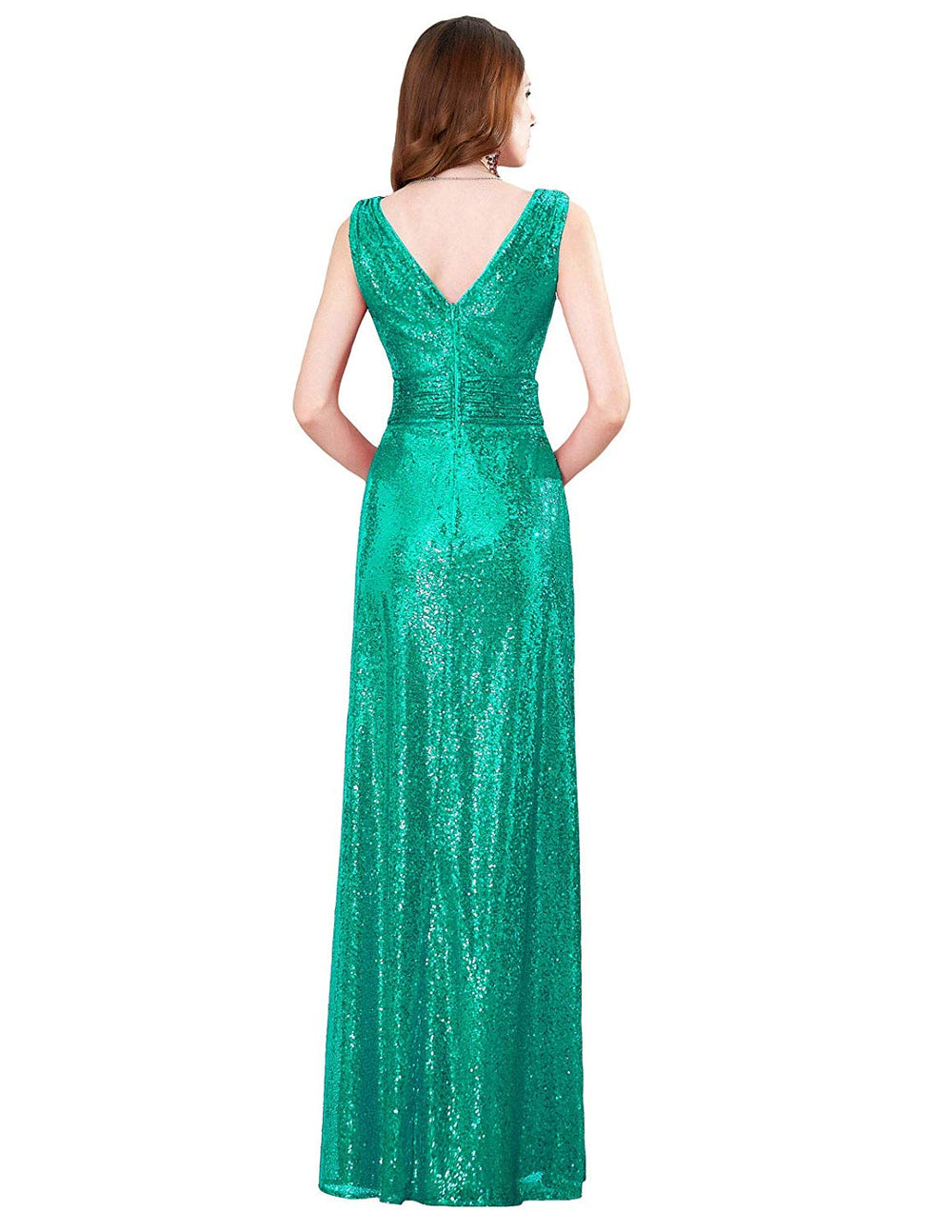 Ruched Surplice Sequin A-Line Evening Dress