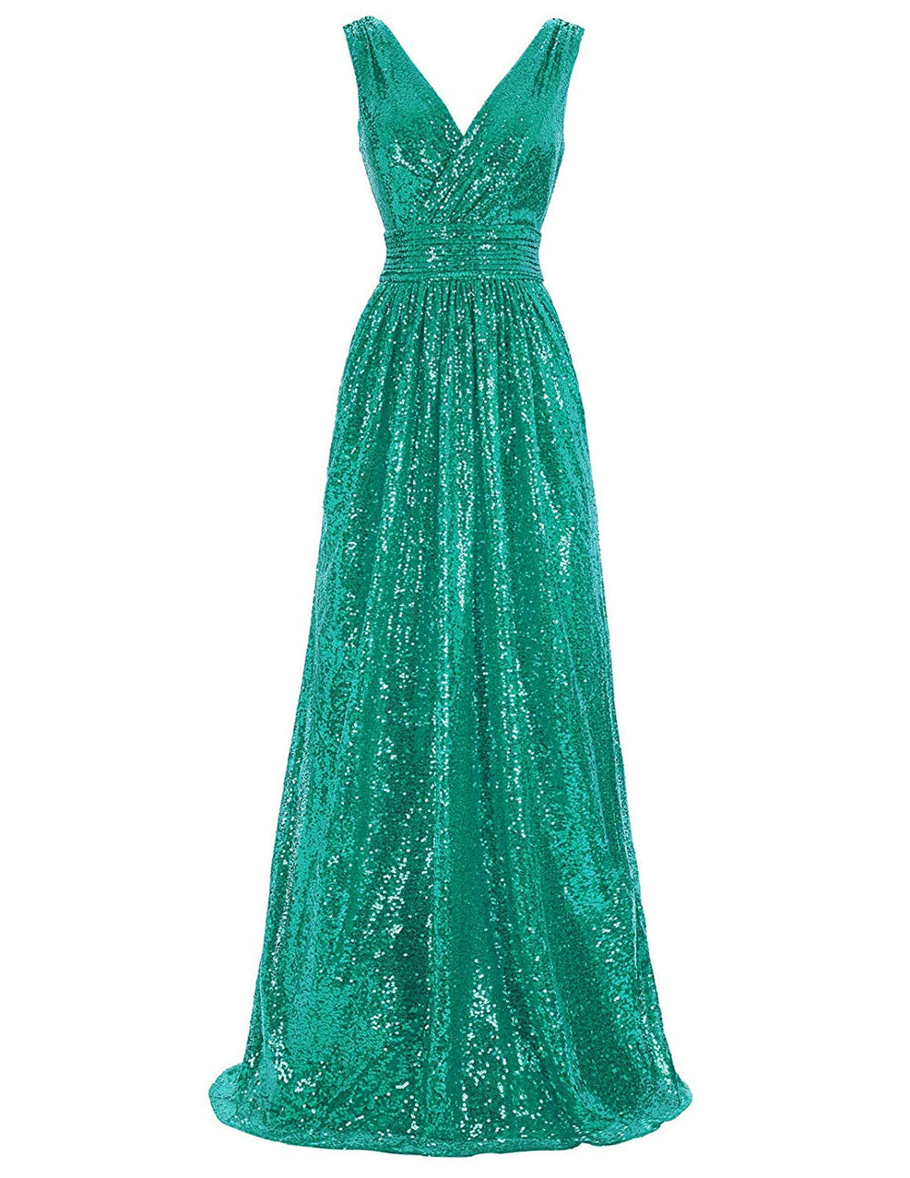 Ruched Surplice Sequin A-Line Evening Dress