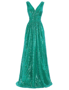 A-Line/Princess Sequined Sleeveless Floor-Length Prom Dresses