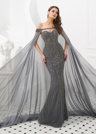 Trumpet/Mermaid Tulle Sweetheart Floor-length Evening Dresses With Beading