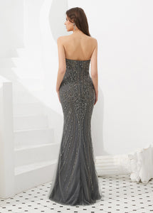 Trumpet/Mermaid Tulle Sweetheart Floor-length Evening Dresses With Beading