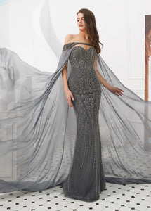 Trumpet/Mermaid Tulle Sweetheart Floor-length Evening Dresses With Beading