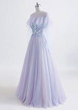 A-Line/Princess Tulle Jewel Floor-length Prom Dress With Beaded Lace Appliques