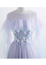 A-Line/Princess Tulle Jewel Floor-length Prom Dress With Beaded Lace Appliques
