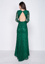 A-Line/Princess Green Floor-Length Lace Long Sleeves Evening Dresses