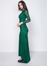 A-Line/Princess Green Floor-Length Lace Long Sleeves Evening Dresses