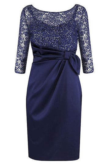 3/4-Sleeve Lace and Stretch Satin Sheath Mother of the Bride Dress