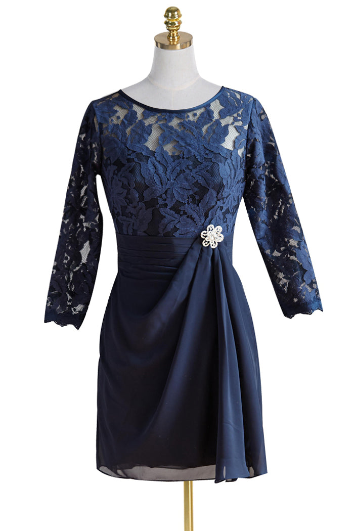 A-Line/Princess Short 3/4 Sleeves Chiffon Mother of the Bride Dress with Lace