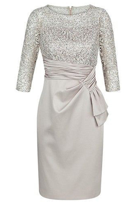 Satin Scoop Neck Long Sleeves Short Mother of the Bride Dresses