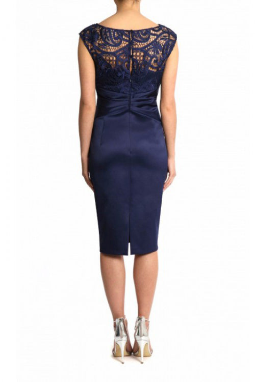 Draped Lace and Stretch Satin Sheath Mother of the Bride Dress