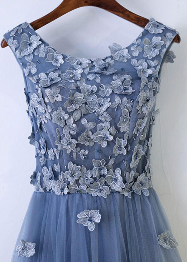 Lace-Up Floral-Applique Tulle A-Line Bridesmaid Dress