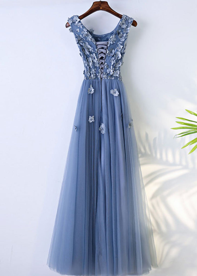 Lace-Up Floral-Applique Tulle A-Line Bridesmaid Dress