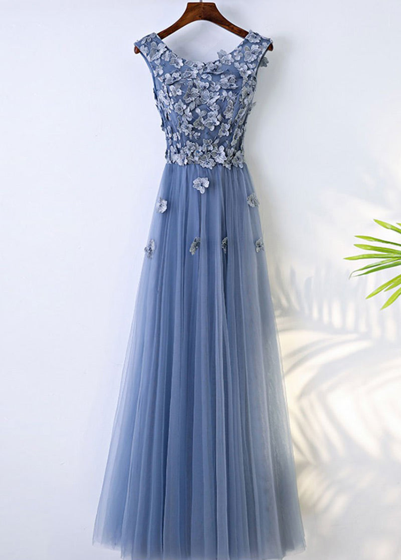 Lace-Up Floral-Applique Tulle A-Line Bridesmaid Dress
