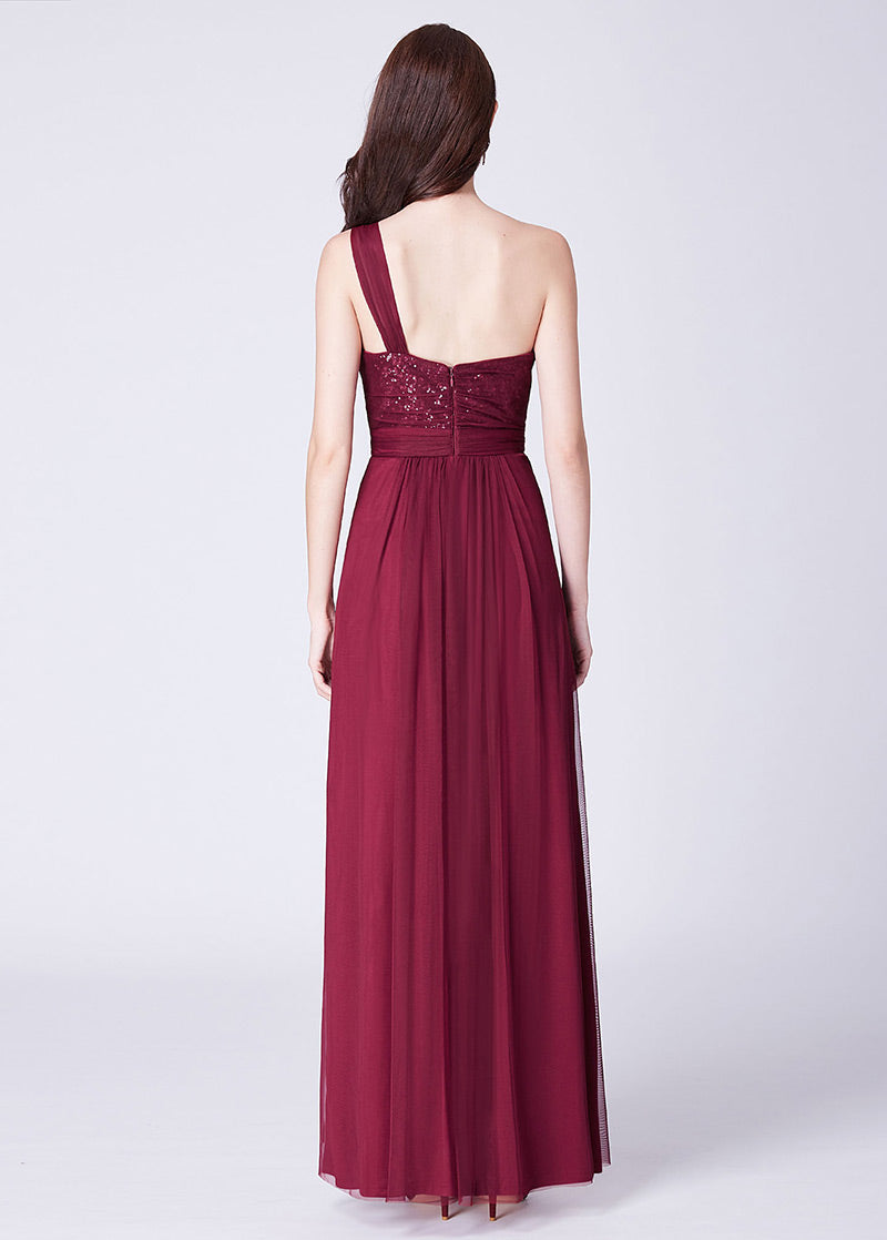 Tulle One-Shoulder Sleeveless Floor-Length Bridesmaids Dresses Sequined
