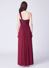 Tulle One-Shoulder Sleeveless Floor-Length Bridesmaids Dresses Sequined