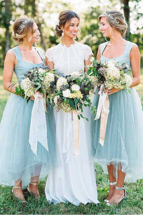 Asymmetrical Tulle Sleeveless Short Bridesmaids Dresses