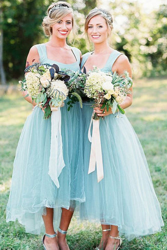 Asymmetrical Tulle Sleeveless Short Bridesmaids Dresses
