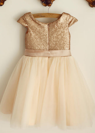 A-line/Princess Sequined Sash Flower Girl Dresses