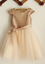 A-line/Princess Sequined Sash Flower Girl Dresses